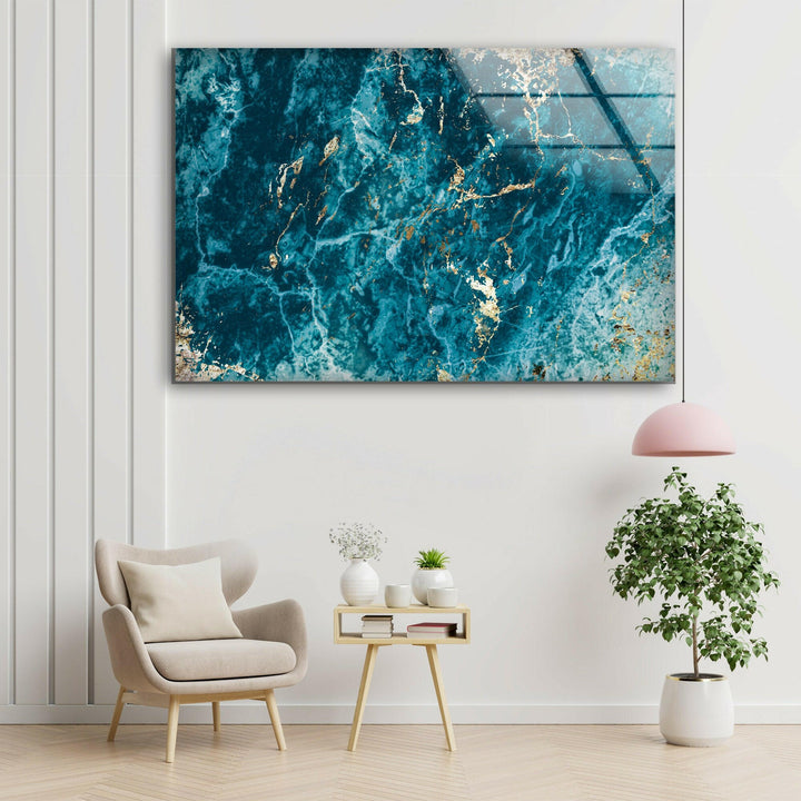 Blue Turquoise Marble tempered glass wall art