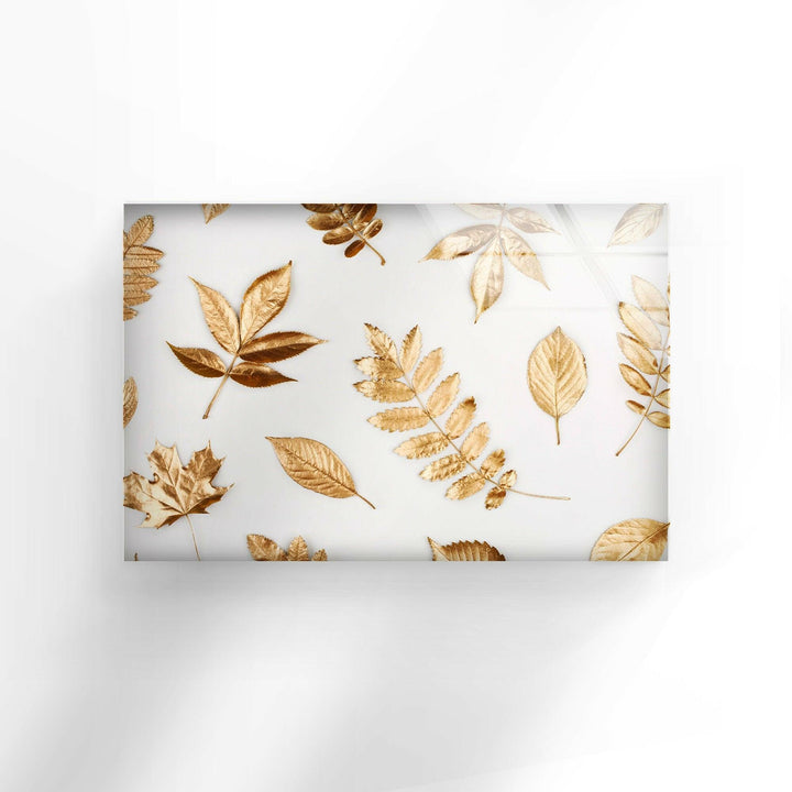 Golden Leaves Glass Wall Art, glass photo prints, glass picture prints