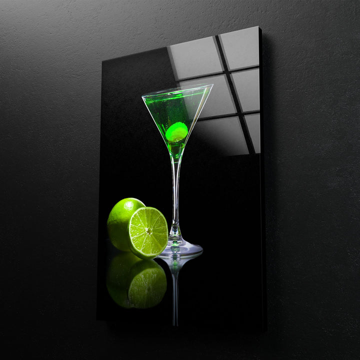 Green Cocktail Glass Wall Art, custom glass pictures, glass art prints