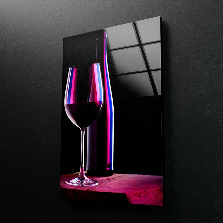 Red Wine Bottle Glass Wall Art, glass art painting, glass art for the Wall