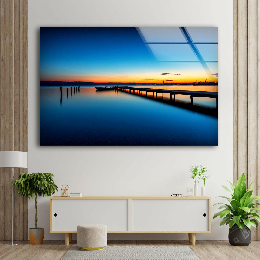 Tropic Lake Sunset Glass Wall Art photo print on glass, prints on glass wall art