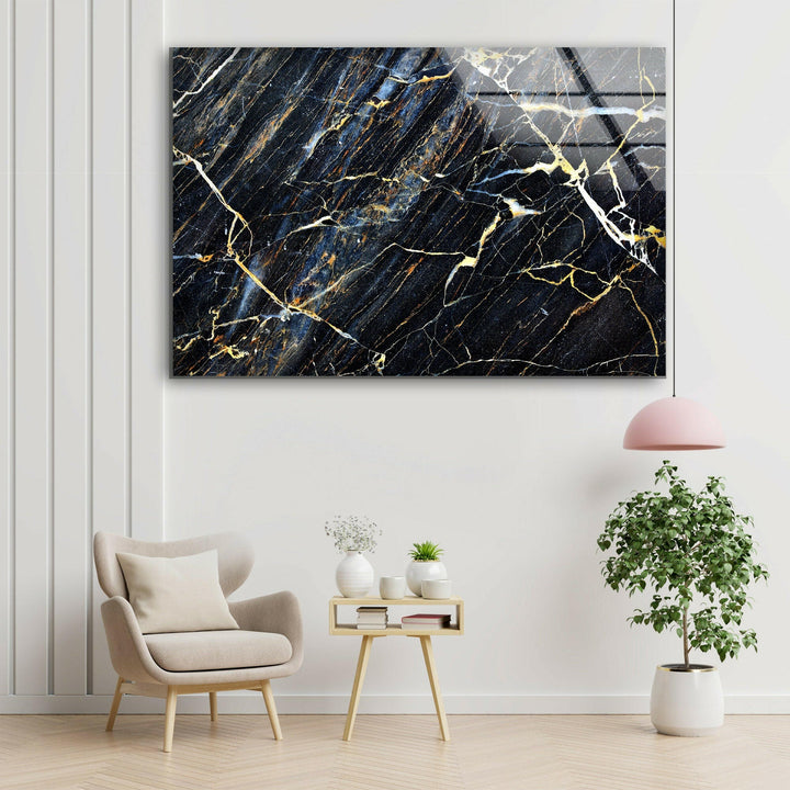 Black Marble Patterned Glass Wall Art print picture on glass, Tempered Glass Wall Art