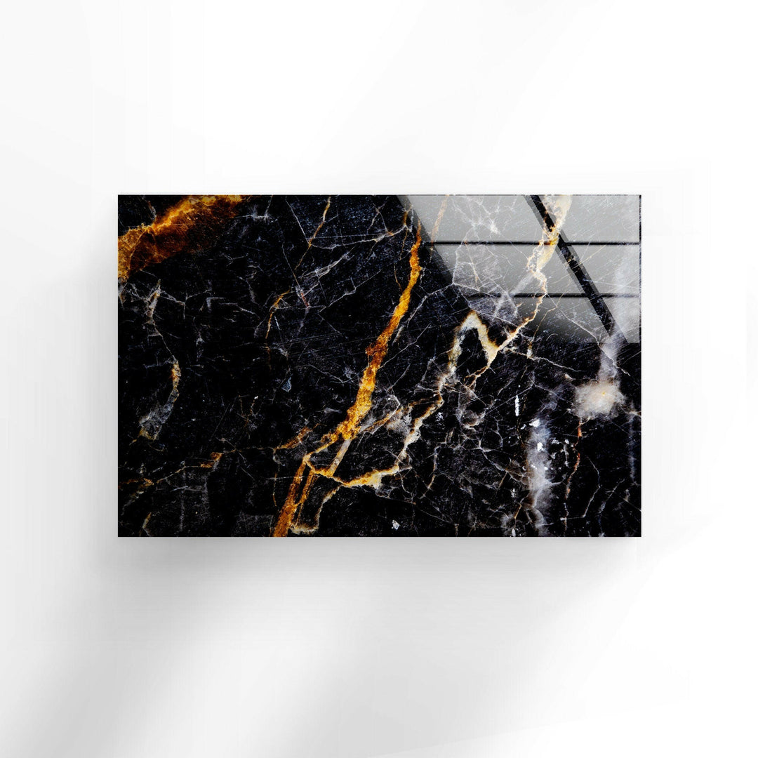 Black & Orange Marble Abstract Glass Wall Art photo print on glass, prints on glass wall art