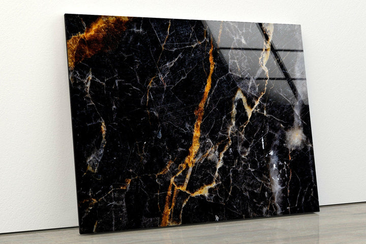 Black & Orange Marble Abstract Glass Wall Art picture on glass wall art, photos printed on glass