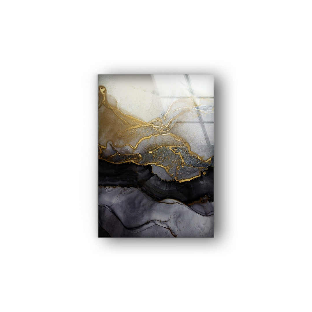 Alcohol ink Black and Gold prints on glass Wall Art