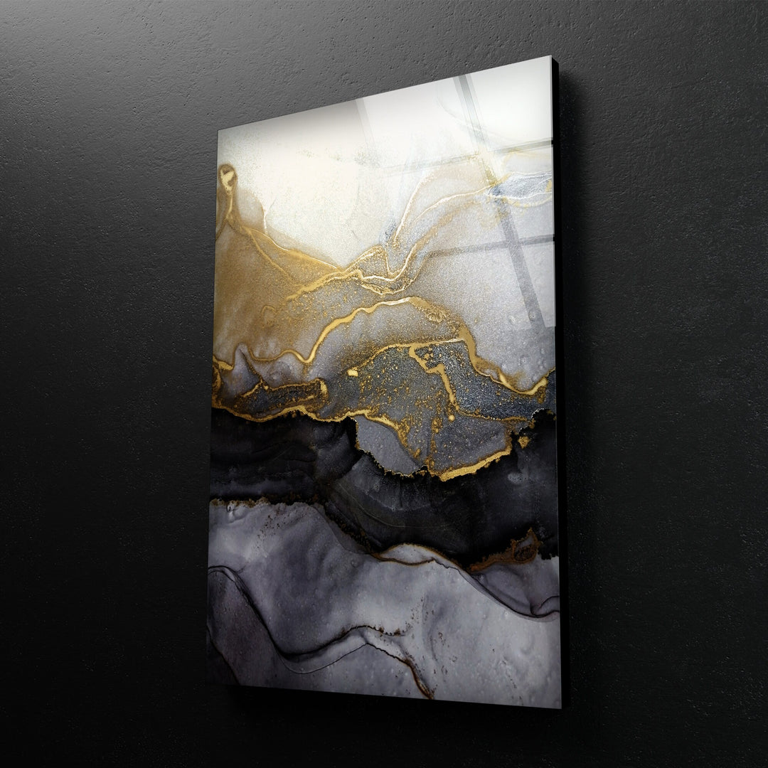 Alcohol ink Black and Gold Glass printing  Wall Art artdesigna glass wall art