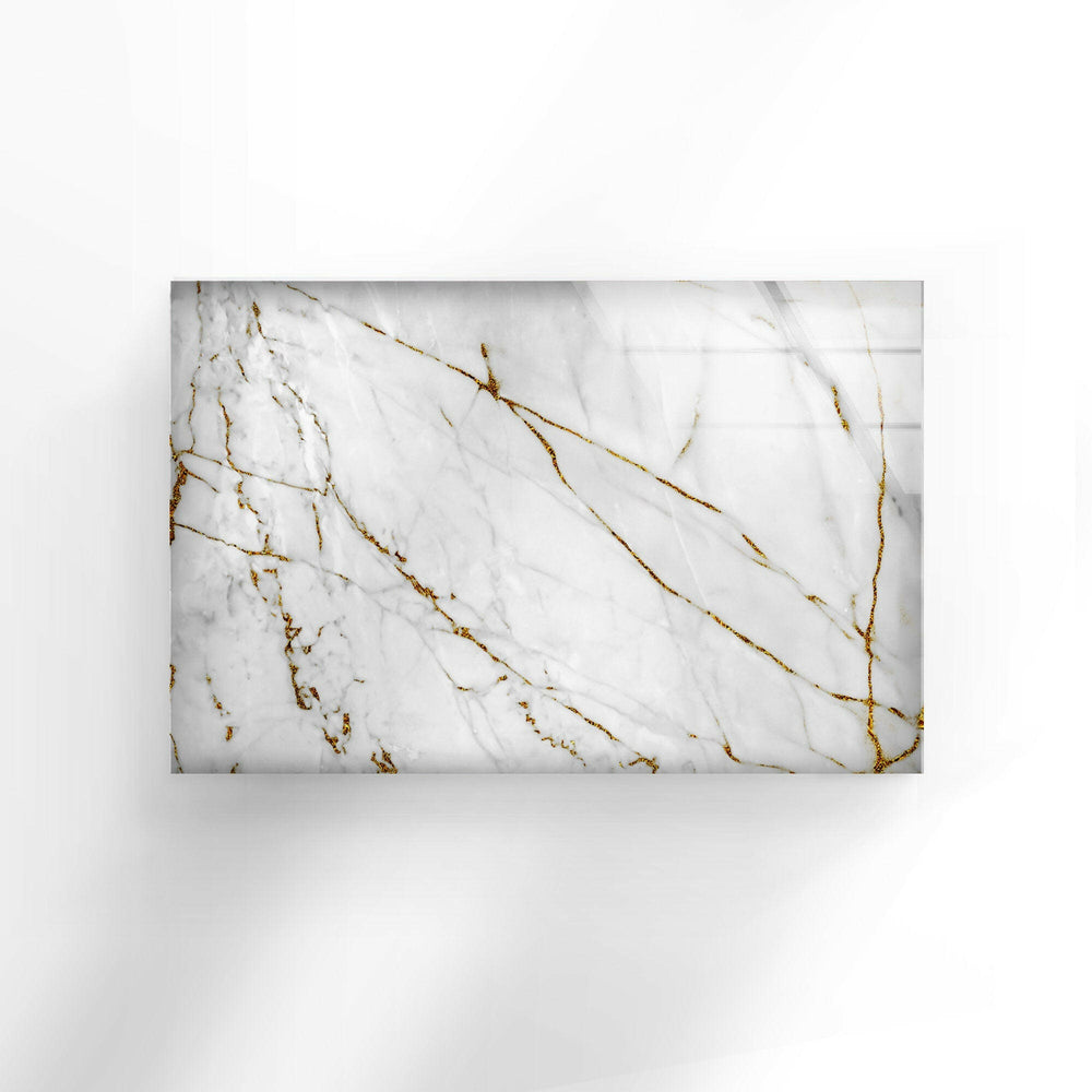 White and Gold Marble Oversized Glass Wall Art for Homes