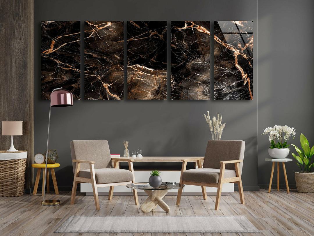 Brown Vein Marble Abstract Glass Wall Art, photo print on glass, prints on glass wall art