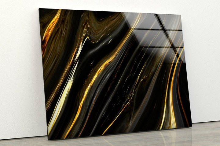 Black Gold Marble Glass Wall Art glass art painting, glass art for the Wall