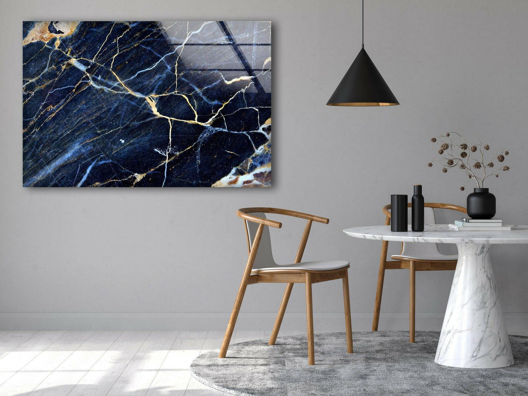 Dark Blue Marble Abstract Glass Wall Art glass art painting, glass art for the Wall