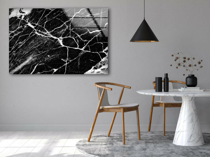 Black and White Marble Abstract Glass Wall Art photo print on glass, prints on glass wall art