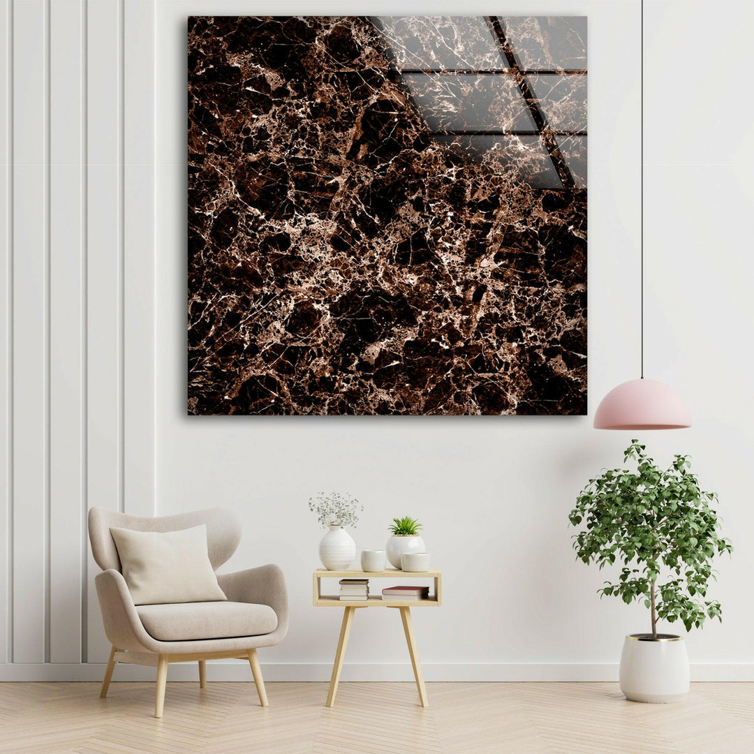 Copper & Black Marble Abstract Glass Wall Art photo print on glass, prints on glass wall art
