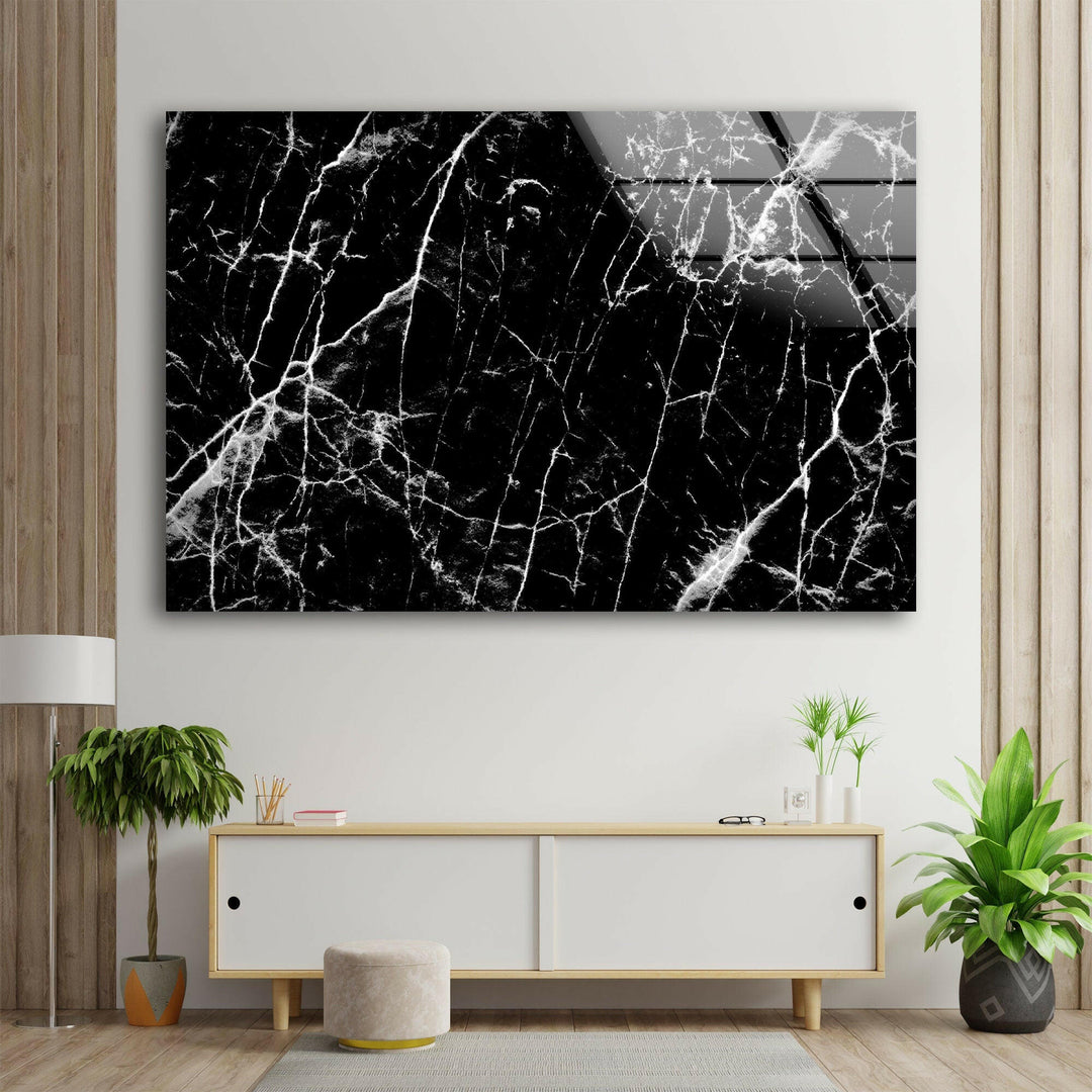 Black Marble with White veins High-Quality Abstract Glass Art Panels