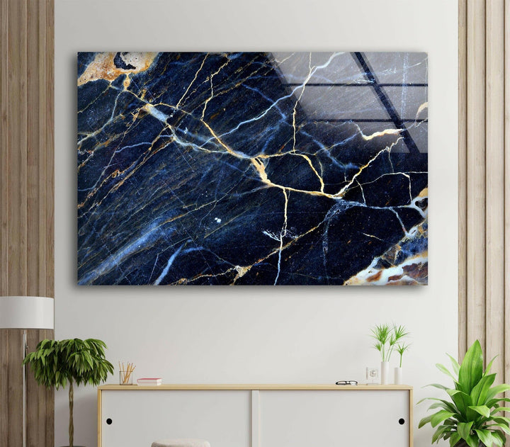 Dark Blue Marble Abstract Glass Wall Art glass wall decor, glass wall art decor