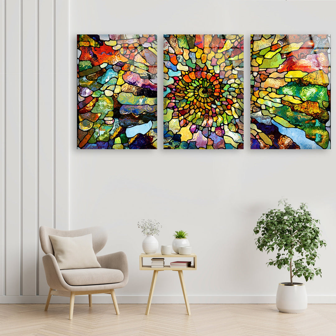 Colorful Stained, Mosaic Abstract Glass Wall Art, picture on glass wall art, photos printed on glass