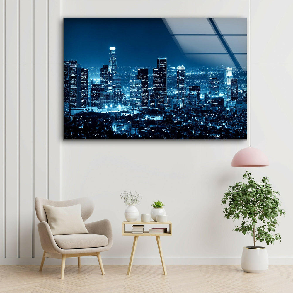 Night at New York City Glass Wall Art custom glass pictures, glass art prints