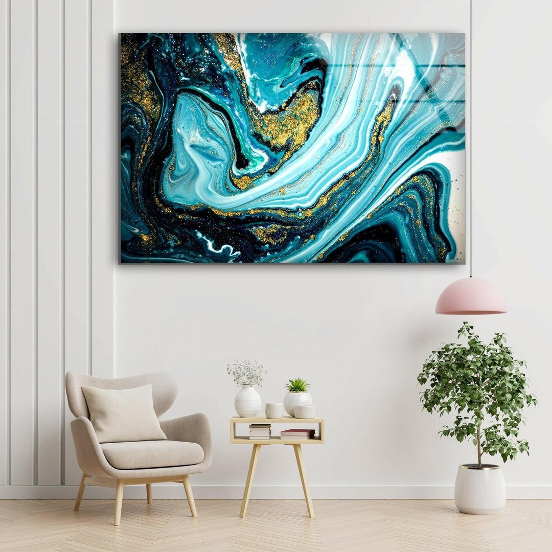 Darker Blue marble glass wall art