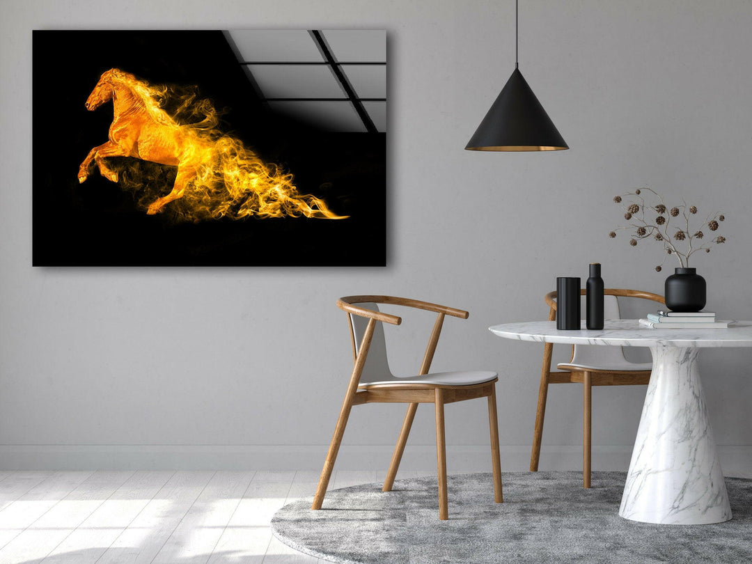 Fire Horse Glass Wall Art photo print on glass, prints on glass wall art