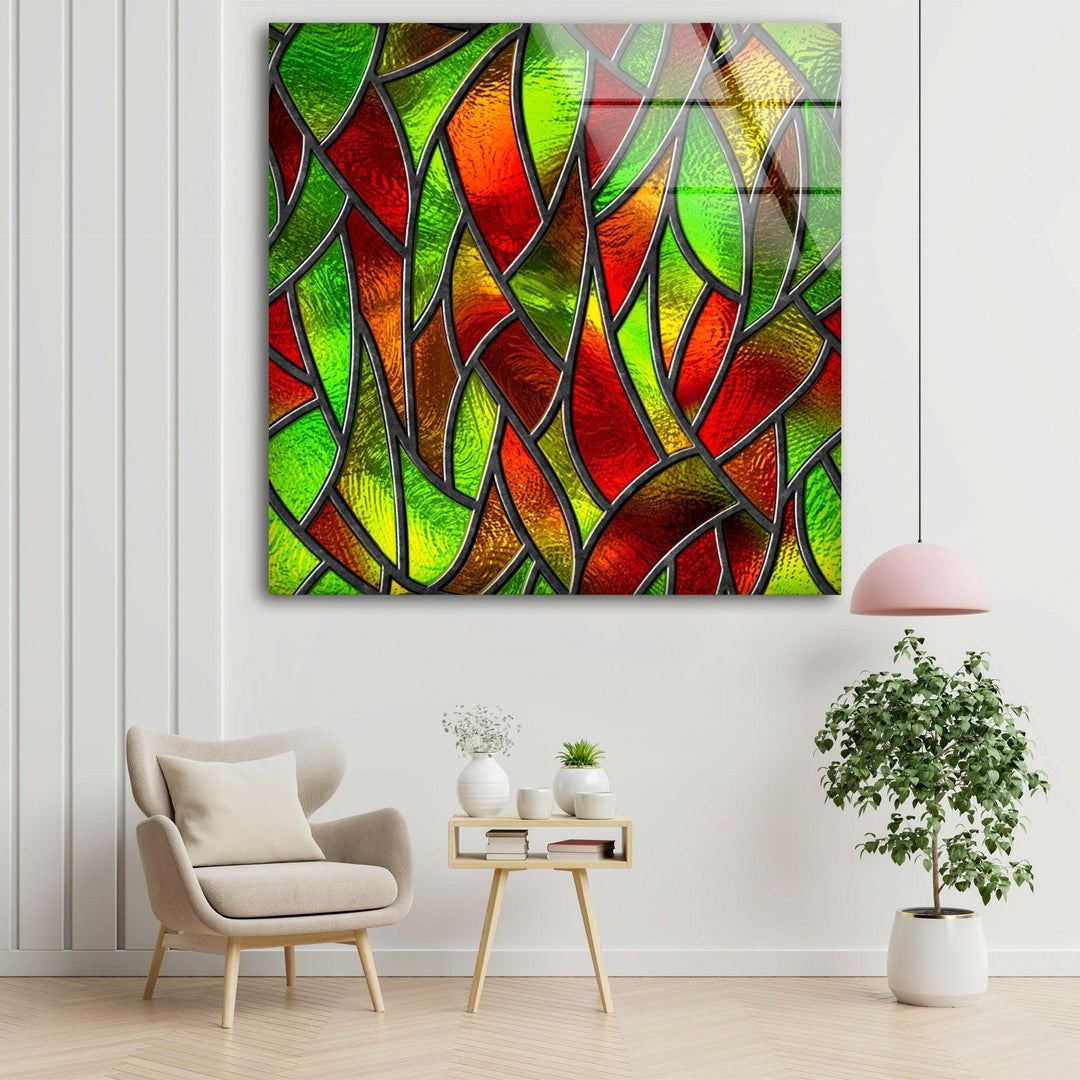 Red and Green Stained Glass Wall Art stained glass wall art, stained glass wall decor