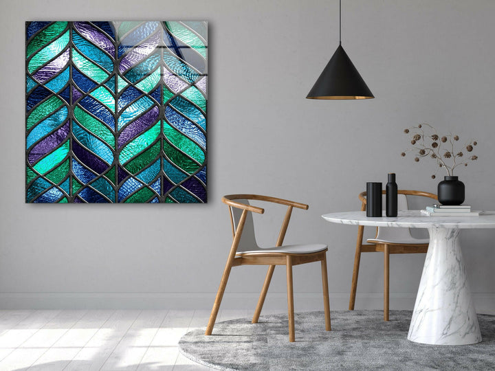 Blue and Green Abstract Glass Wall Art