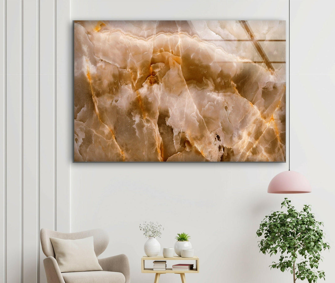 White Brown Marble Glass Wall Art glass image printing, glass prints from photos