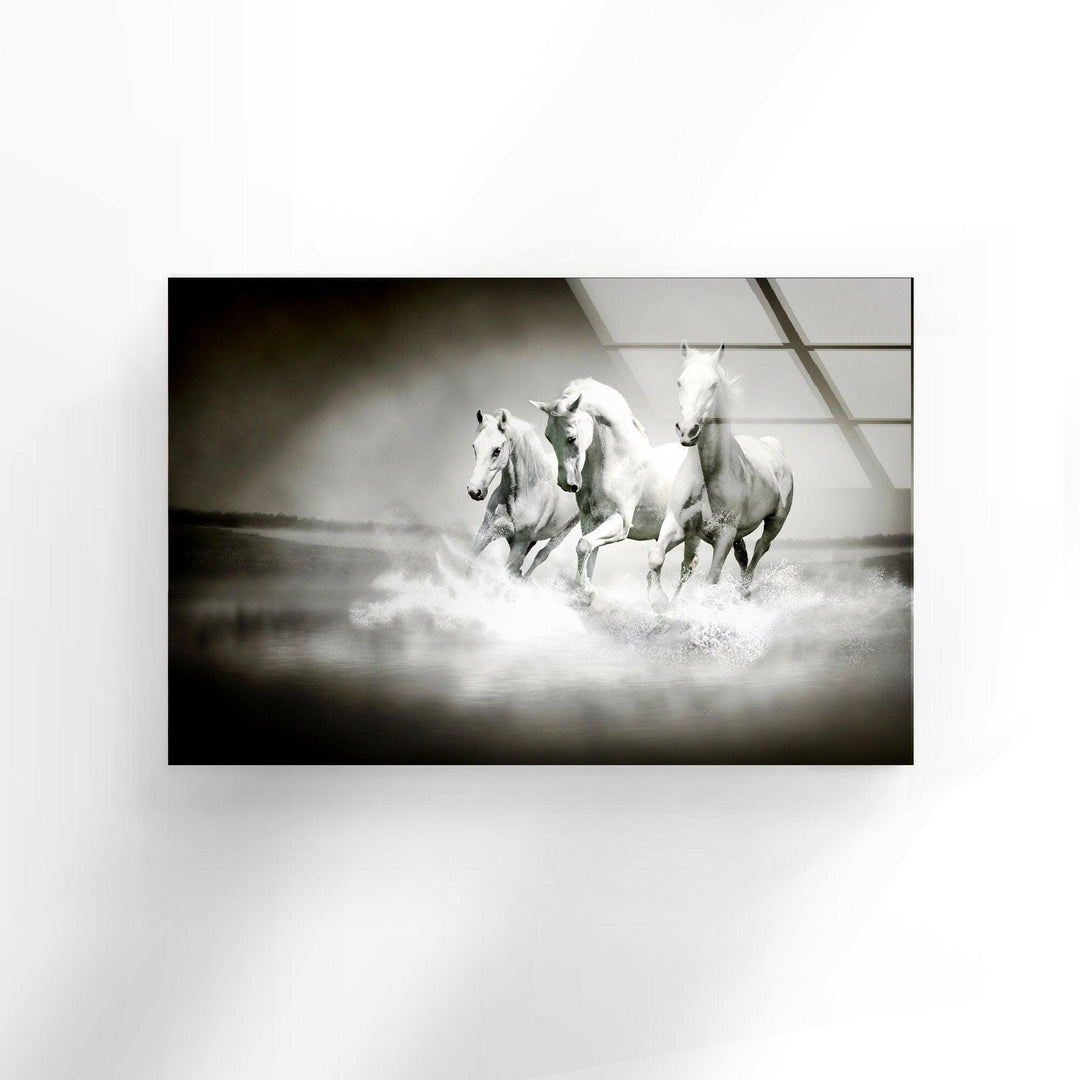 Riding White Horses Glass Wall Art custom glass pictures, glass art prints