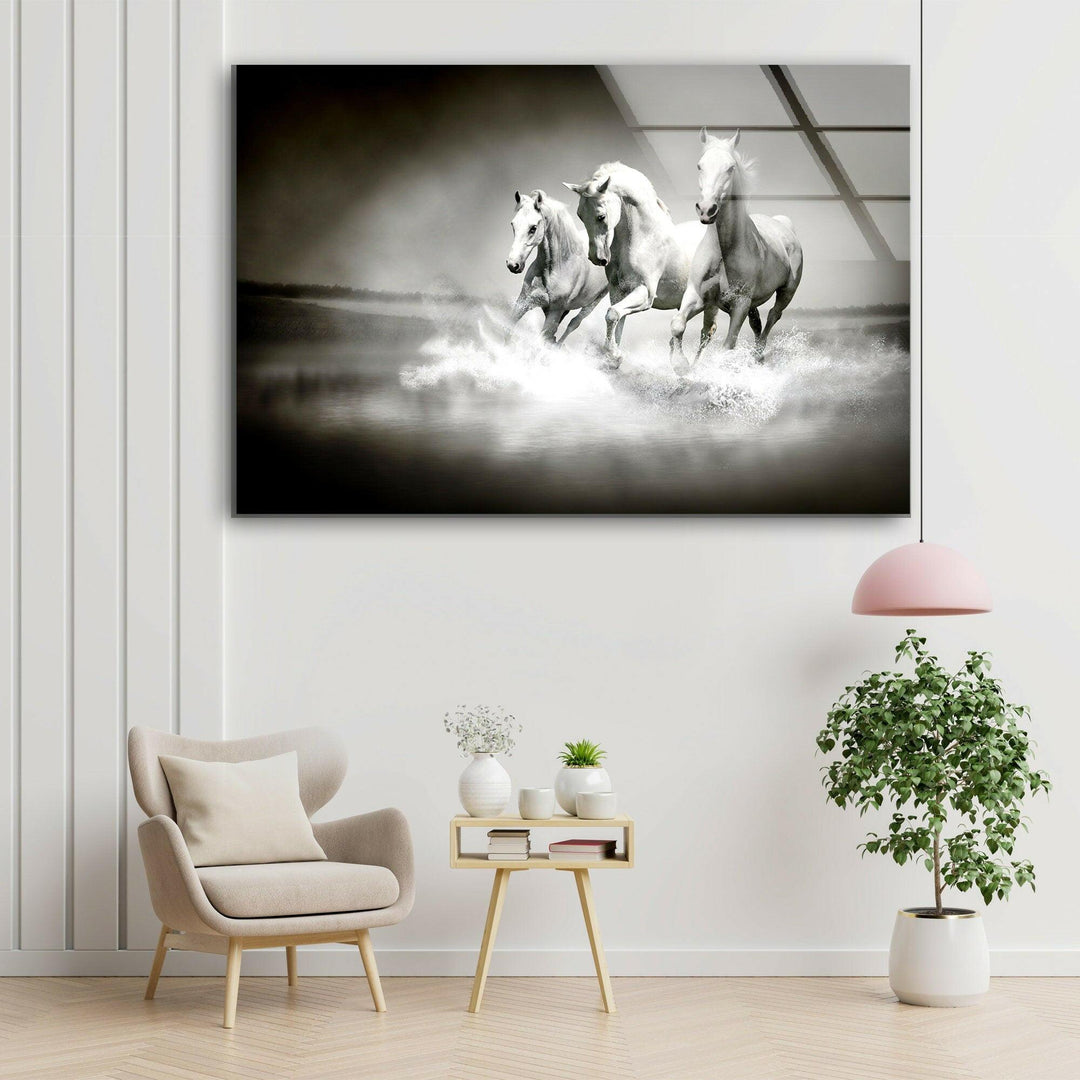 Riding White Horses Glass Wall Art photo print on glass, prints on glass wall art