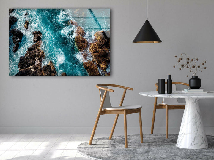 Aerial View Of Sea Waves Glass Wall Art