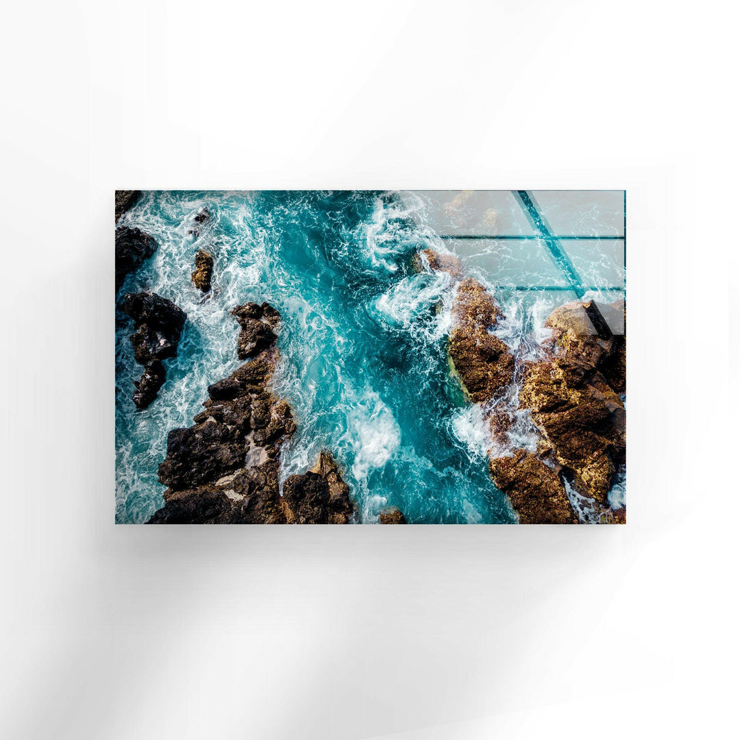 Aerial View Of Sea Waves Glass Wall Art