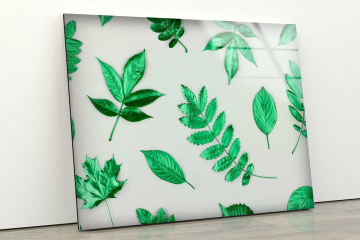 Ruby Green Leaves Glass Wall Art, Glass Printing Wall Art, Print photos on glass