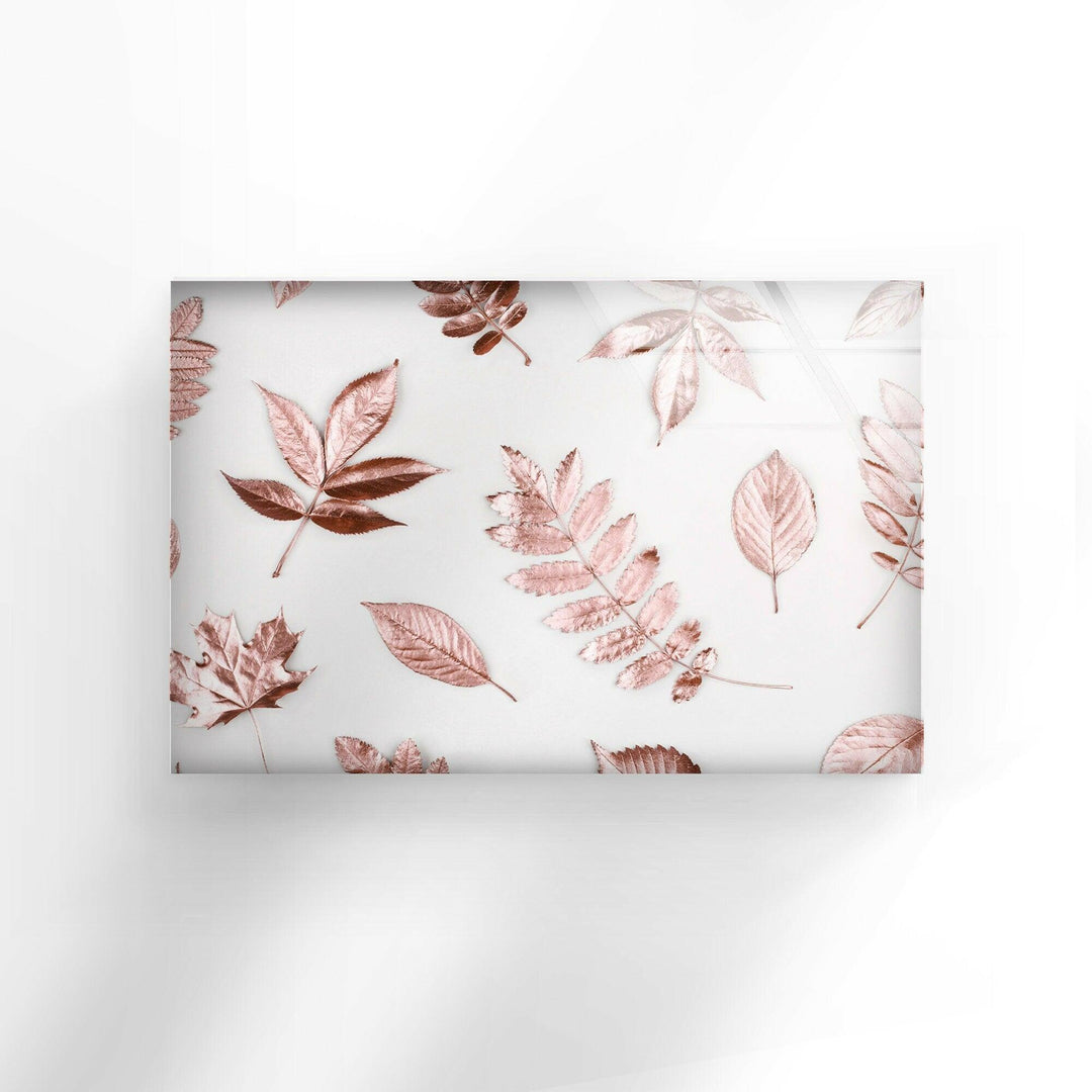 Rose Gold Leaves Glass Wall Art, art glass wall art, glass wall art pictures
