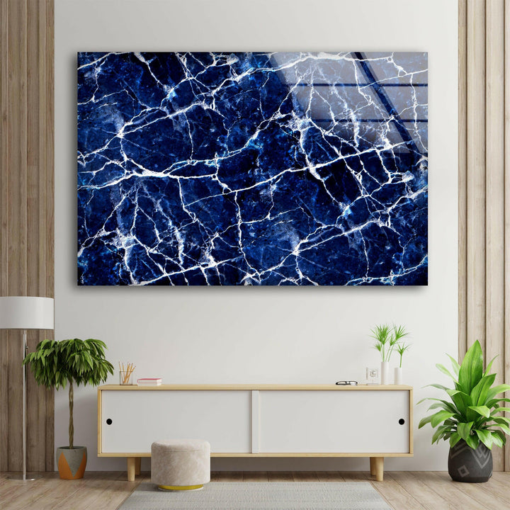 Dark Blue Alcohol ink Glass Wall Art, glass pictures for Wall, glass prints wall art