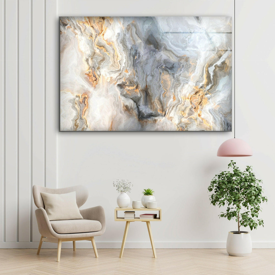 Curly Gray and Gold Veins Marble Glass Wall Art