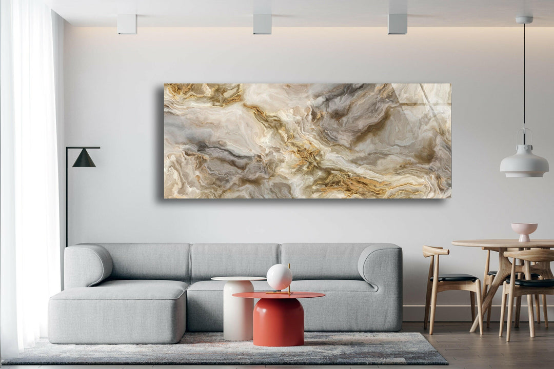 White Marble Gray & Gold Veins Glass Wall Art, custom glass photo prints, large glass prints