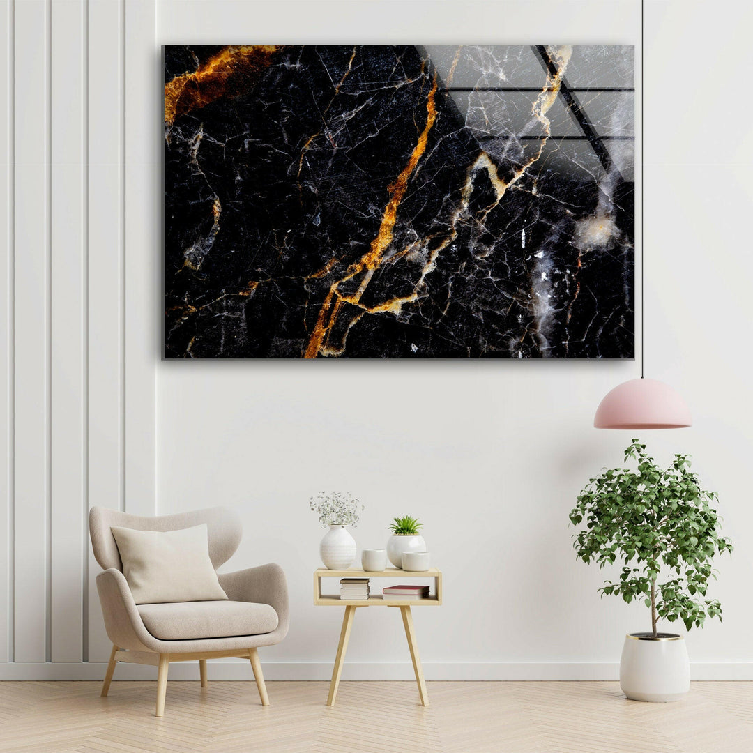 Black & Orange Marble Abstract Glass Wall Art custom glass pictures, glass art prints