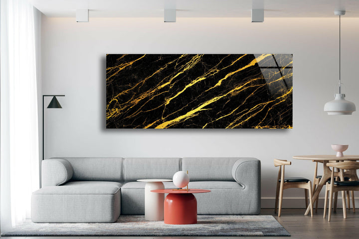 Black Marble With Gold Veins Glass Wall Art, glass photo prints, glass picture prints