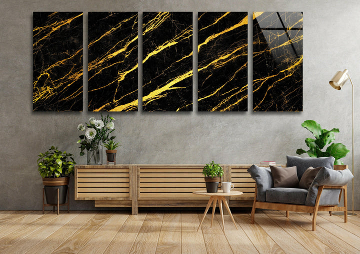 Black Marble With Gold Veins Glass Wall Art, Glass Printing Wall Art, Print photos on glass