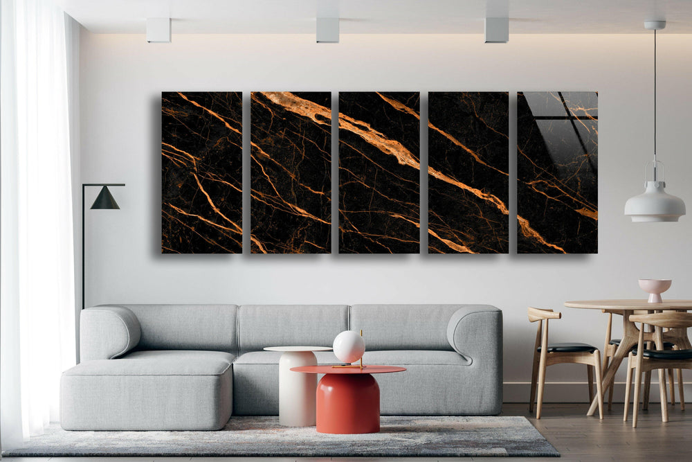 Black Marble With Orange Veins Glass Wall Art, Glass Printing Wall Art, Print photos on glass