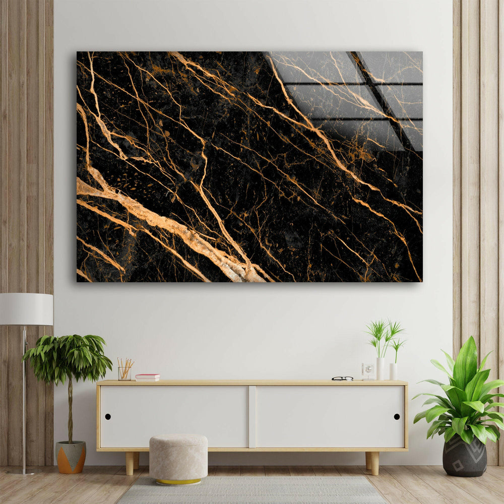 Dark Marble with Gold Veins Glass Art Painting