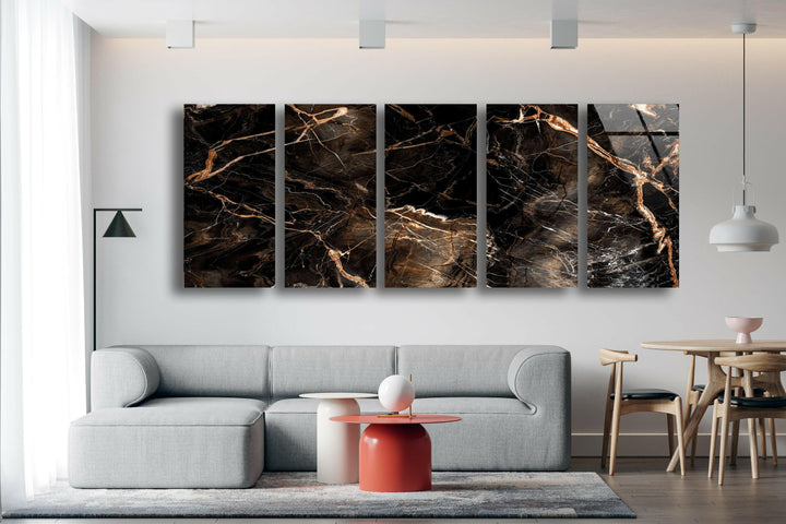 Brown Vein Marble Abstract Glass Wall Art, picture on glass wall art, photos printed on glass