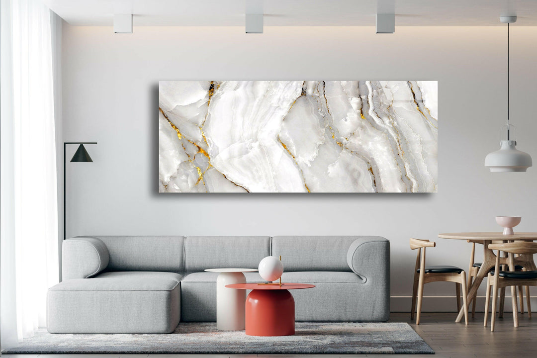 Gold & White Marble Glass Wall Art, glass image printing, glass prints from photos