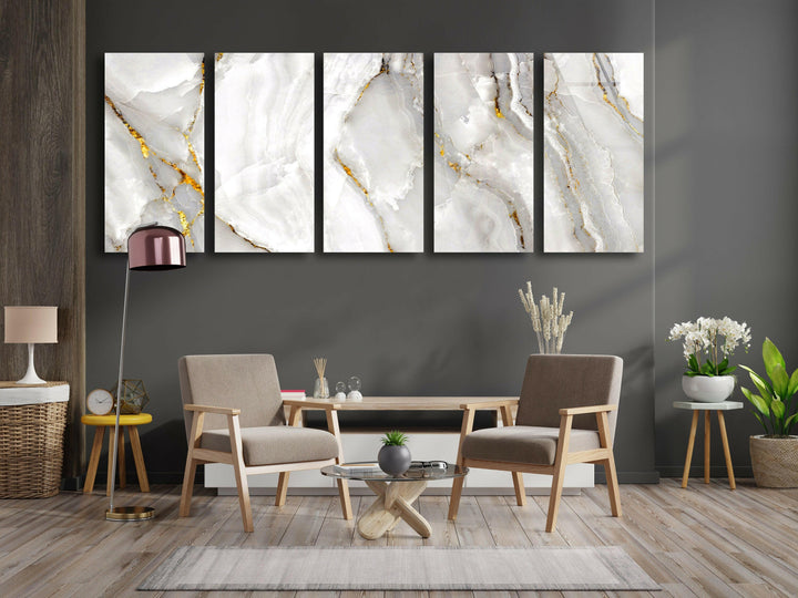 Gold & White Marble Glass Wall Art, glass photo prints, glass picture prints