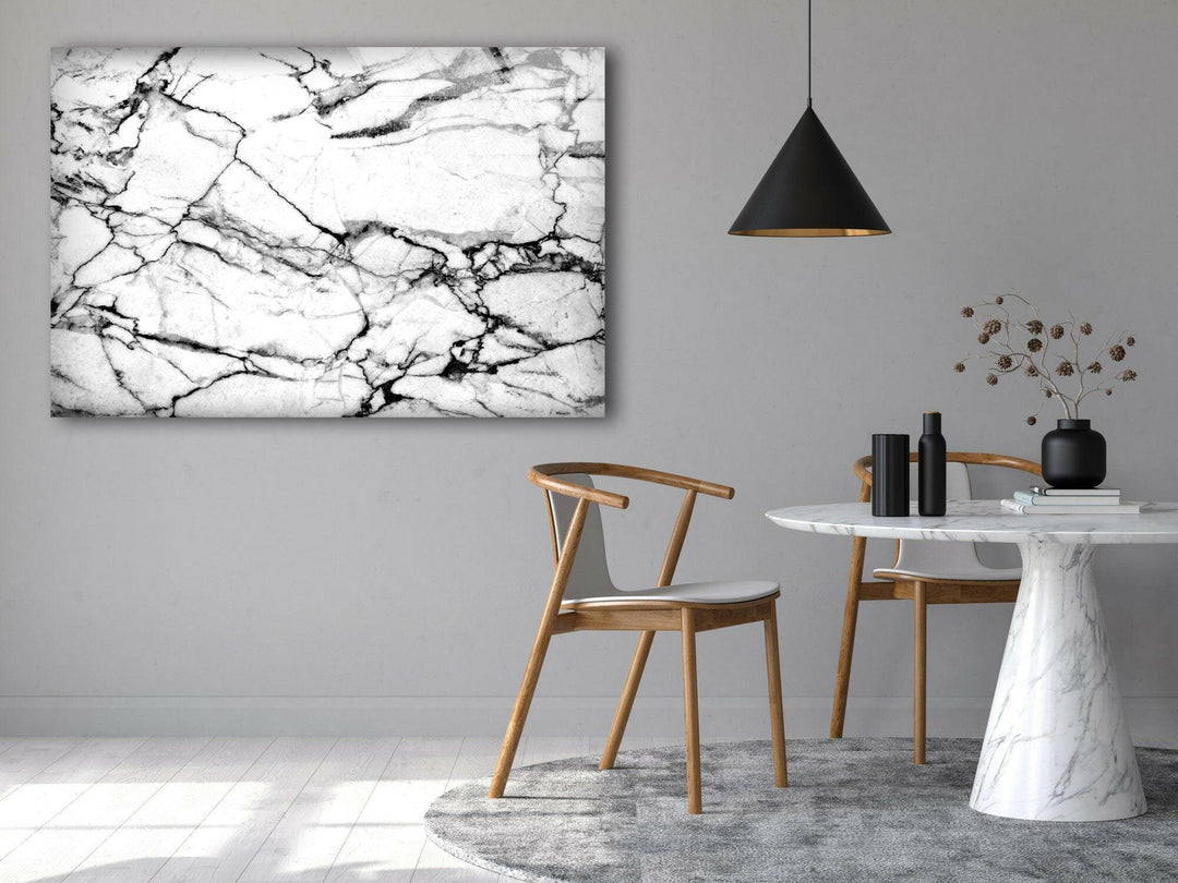 White and Black Marble Glass Wall Art