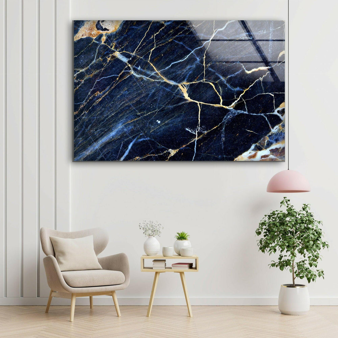 Dark Blue Marble Abstract Glass Wall Art glass photo prints, glass picture prints