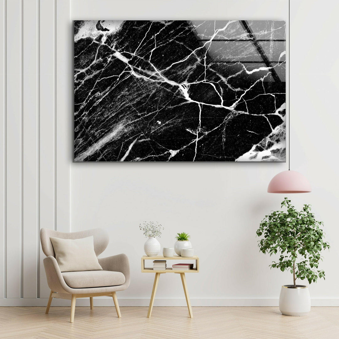 Black and White Marble Abstract Glass Wall Art print on glass, glass printed photos