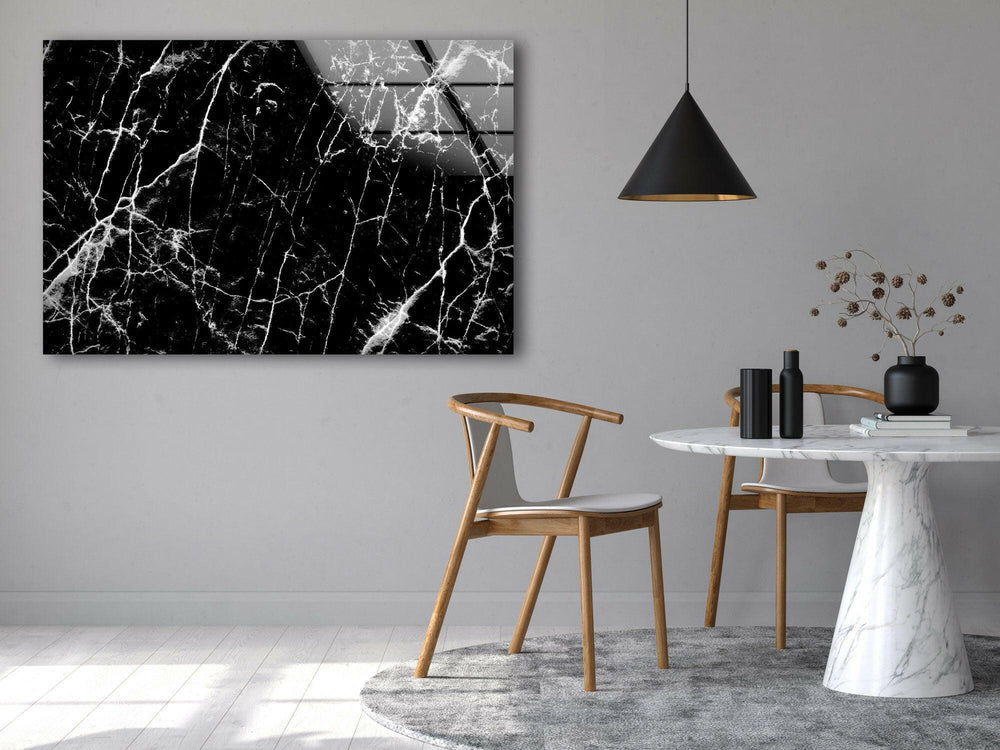 Black Marble with White veins Elegant Abstract Glass Artwork Pieces