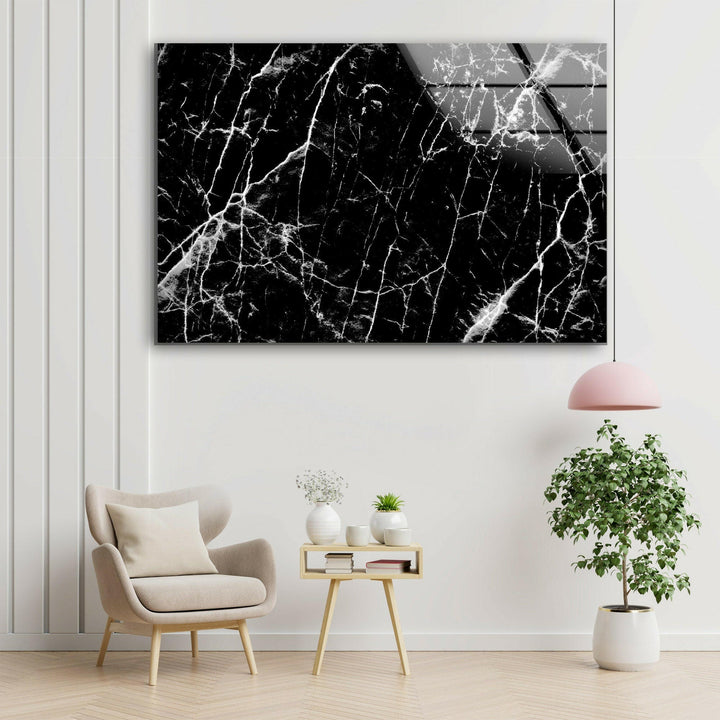 Black Marble with White veins Exquisite Abstract Stained Glass Decor