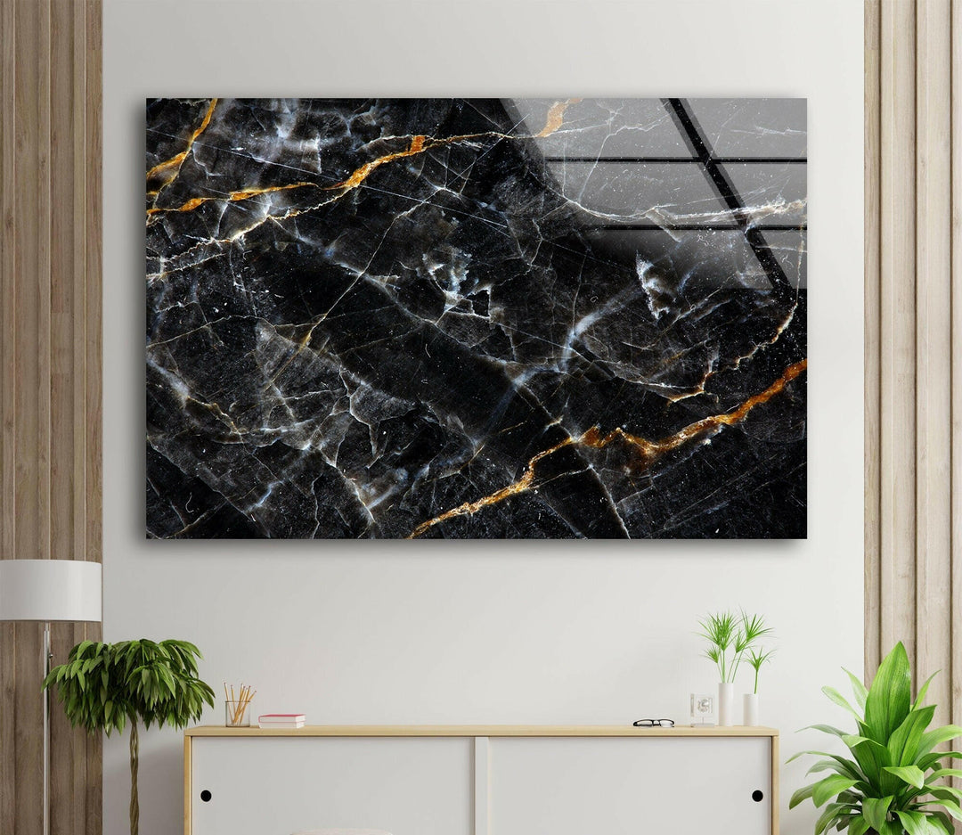 Marble Black Abstract Glass Wall Art glass image printing, glass prints from photos