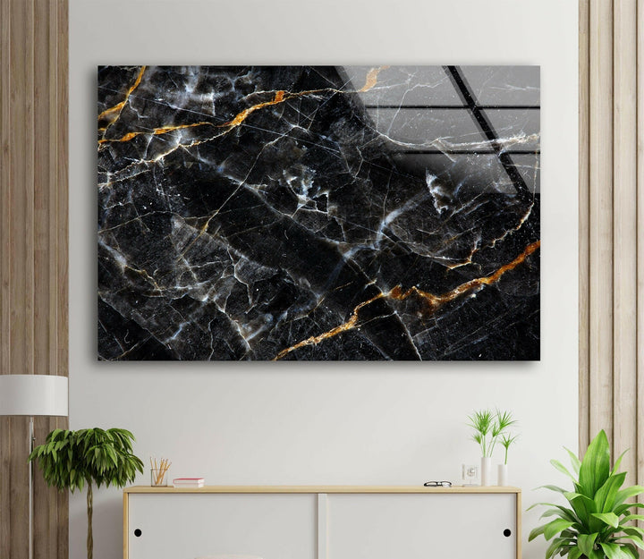 Marble Black Abstract Glass Wall Art glass image printing, glass prints from photos