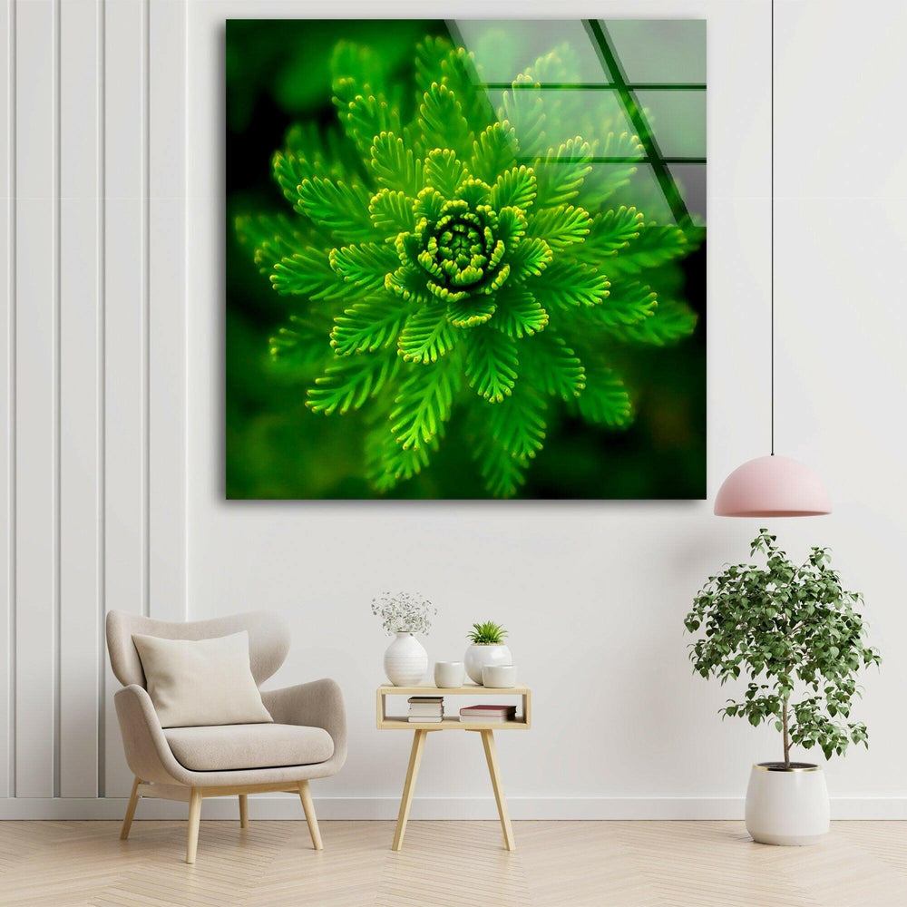 Green Botanical Glass Wall Art, glass wall decor, glass wall art decor